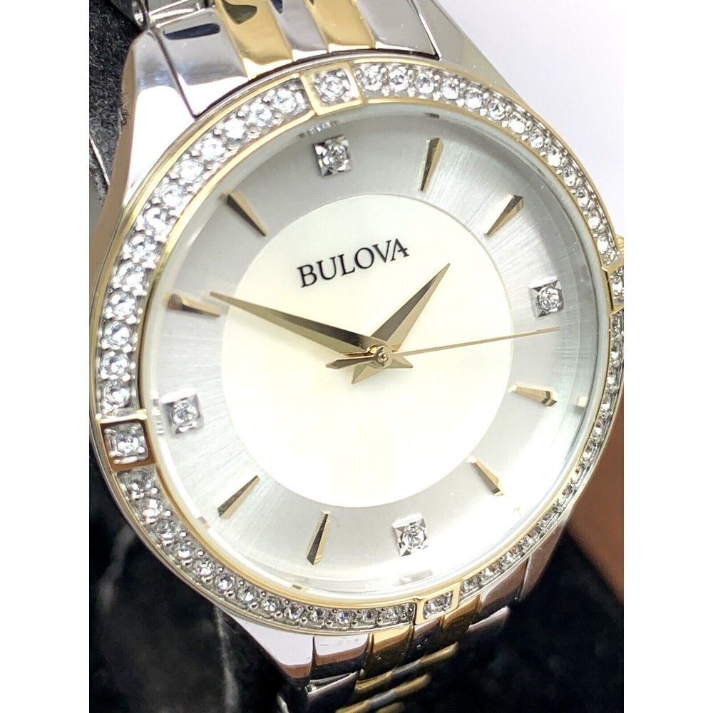 Bulova Women's Watch 98L273 Mother of Pearl Dial Crystal Accent Two Tone - Picture 11 of 12